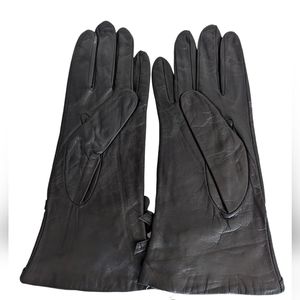 Black leather Silk ladies gloves